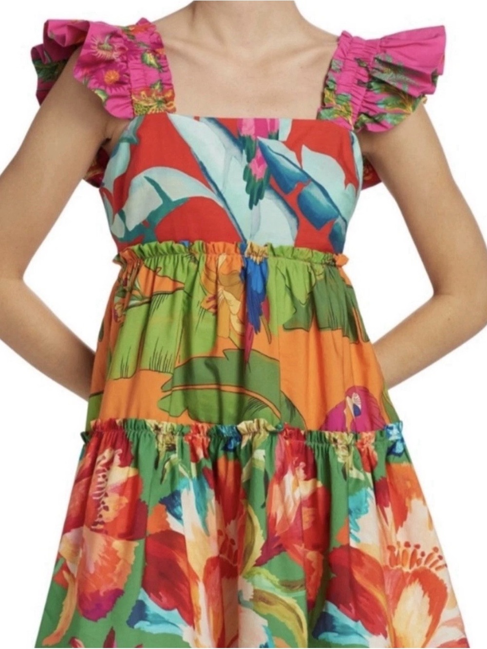 FARM RIO Foliage Floral Mini Dress Tropical Print Size M - MSRP $198 - Picture 5 of 11